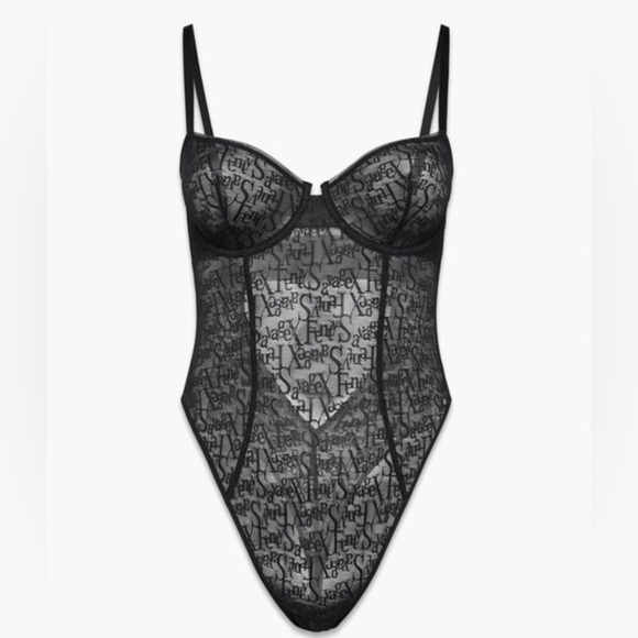NEW SAVAGE X FENTY SIGNATURE SCRIPT UNDERWIRE TEDDY BLACK CAVIAR size Large NWT - Picture 1 of 11